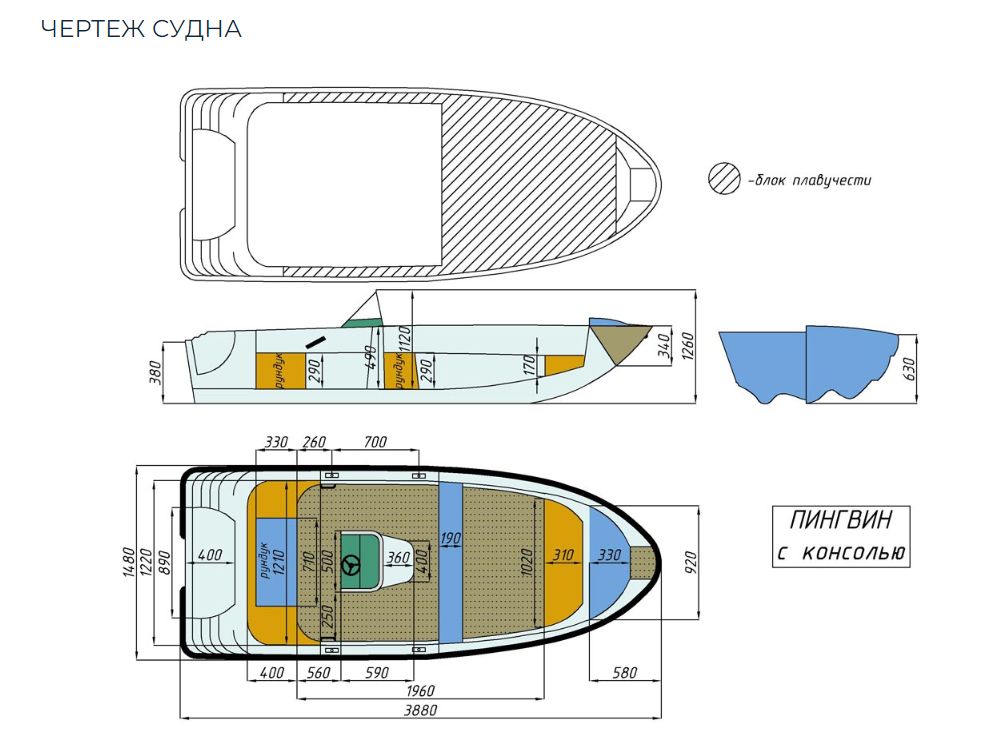 Стеклопластиковая лодка Пингвин с консолью (тримаран) в Евпатории