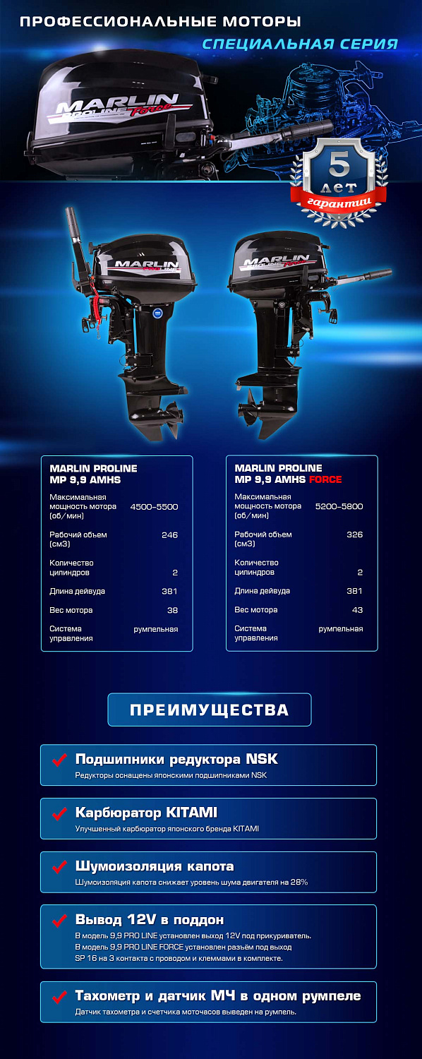 Лодочный мотор MARLIN PROLINE MP 9.9 (20) AMHS FORCE в Евпатории